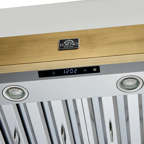 FORNO Vittorio 48" 600 CFM Wall Mount Range Hood in White and Antique Brass Trim with Remote Control, FRHWM5078-48WHT