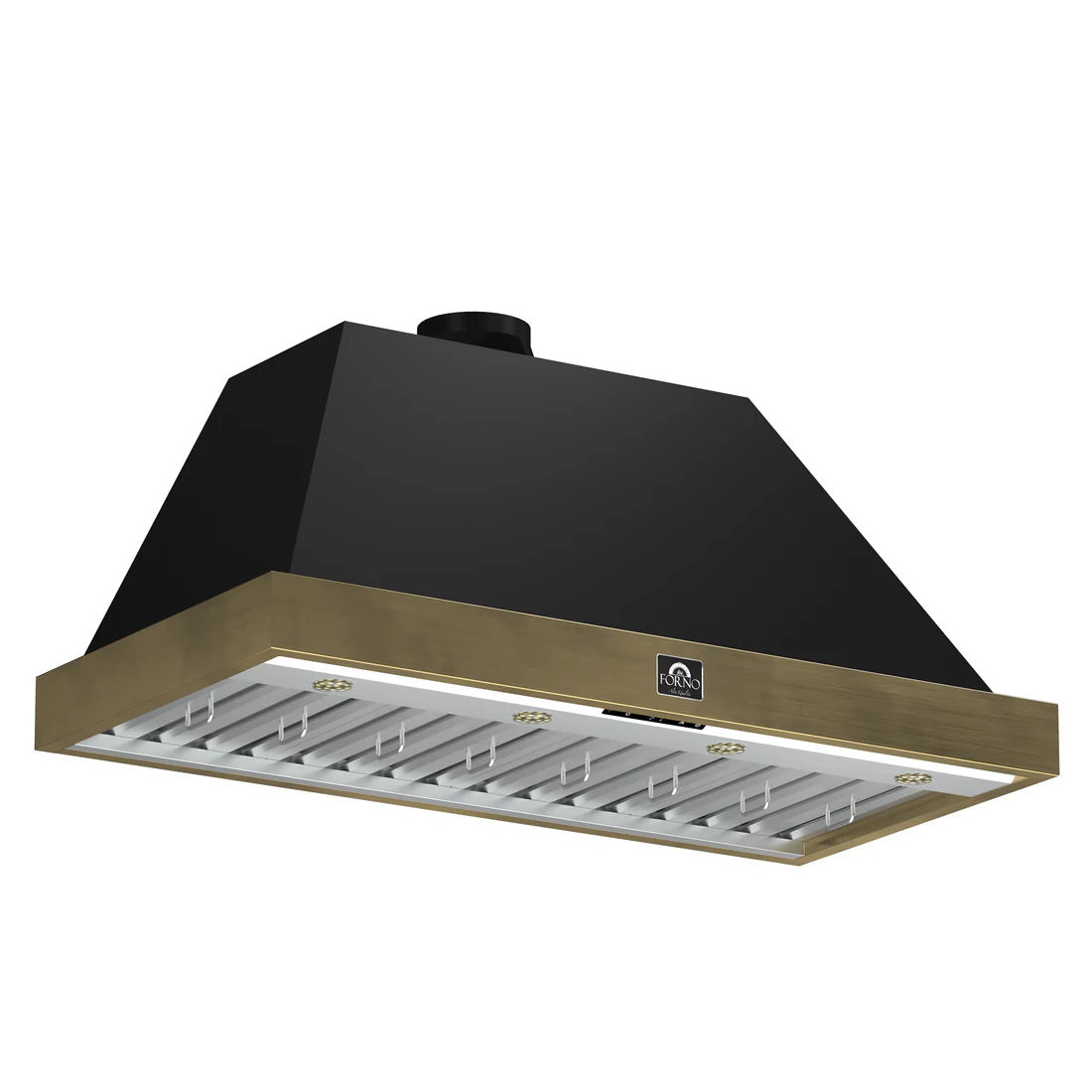 FORNO Vittorio 48" 600 CFM Wall Mount Range Hood in Black and Antique Brass Trim with Remote Control, FRHWM5078-48BLK