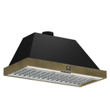 FORNO Vittorio 48" 600 CFM Wall Mount Range Hood in Black and Antique Brass Trim with Remote Control, FRHWM5078-48BLK