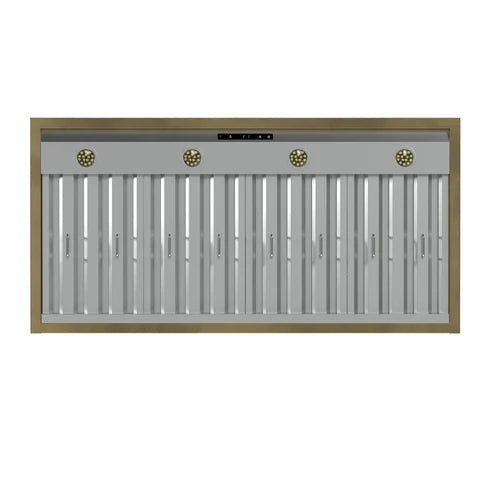 FORNO Vittorio 48" 600 CFM Wall Mount Range Hood in Black and Antique Brass Trim with Remote Control, FRHWM5078-48BLK