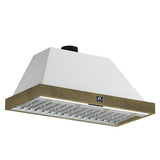 FORNO Vittorio 48" 600 CFM Wall Mount Range Hood in White and Antique Brass Trim with Remote Control, FRHWM5078-48WHT