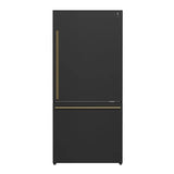 FORNO Espresso Milano 31" 17.2 cu. ft. Right Swing Refrigerator and Bottom Freezer in Black with Antique Brass Handles, FFFFD1785-31BLK