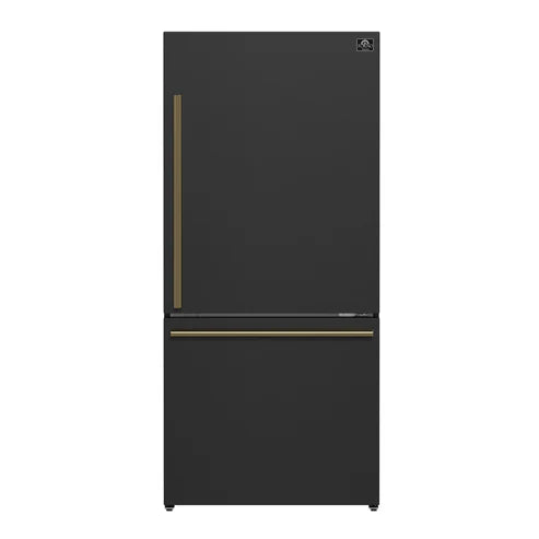 FORNO Espresso Milano 31" 17.2 cu. ft. Right Swing Refrigerator and Bottom Freezer in Black with Silver Handles, FFFFD1785-31BLK