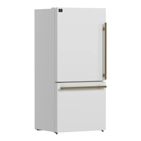FORNO Espresso Milano 31" 17.2 cu. ft. Left Swing Refrigerator and Bottom Freezer with Ice Maker in White and Silver Handles, FFFFD1786-31WHT