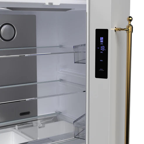 FORNO Espresso Luigi 33" 18 cu. ft. French Door Refrigerator in White with Antique Brass Handles, FFFFD1791-33WHT