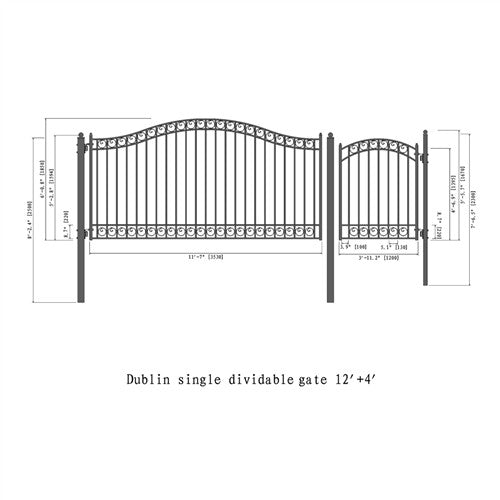 Aleko Steel Single Swing Driveway Gate - DUBLIN Style - 12 ft with Pedestrian Gate - 5 ft