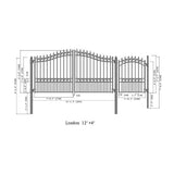 Aleko Steel Dual Swing Driveway Gate - LONDON Style - 12 ft with Pedestrian Gate - 5 ft
