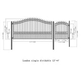 Aleko Steel Single Swing Driveway Gate - LONDON Style - 12 ft with Pedestrian Gate - 5 ft
