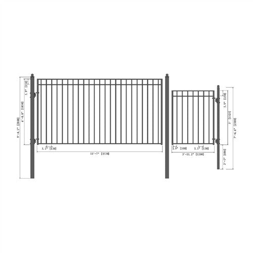 Aleko Steel Single Swing Driveway Gate - MADRID Style - 12 ft with Pedestrian Gate - 5 ft