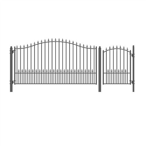 Aleko Steel Single Swing Driveway Gate - MUNICH Style - 12 ft with Pedestrian Gate - 5 ft