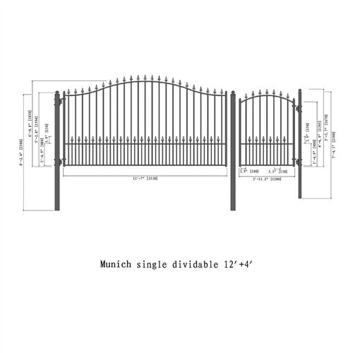 Aleko Steel Single Swing Driveway Gate - MUNICH Style - 12 ft with Pedestrian Gate - 5 ft