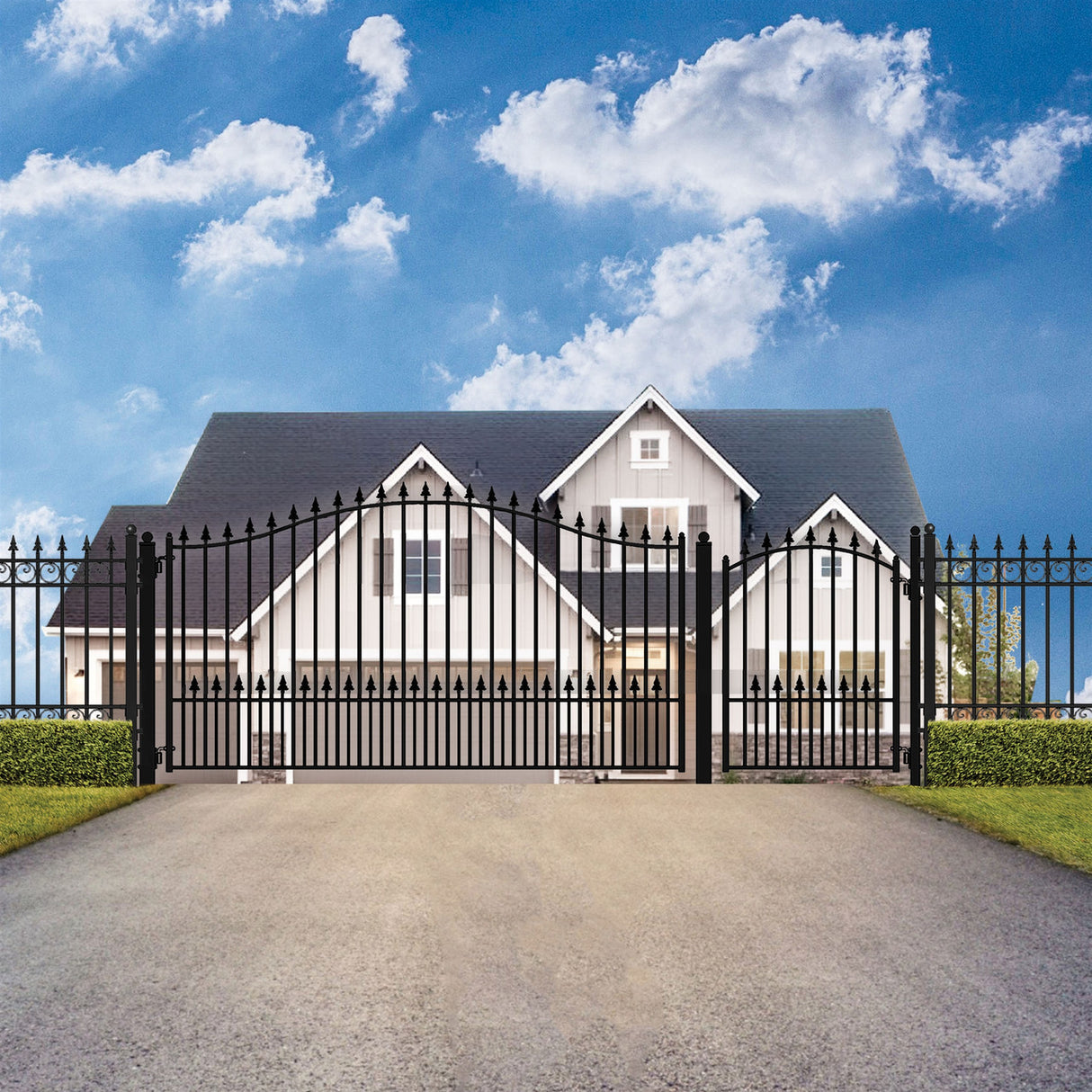 Aleko Steel Single Swing Driveway Gate - MUNICH Style - 12 ft with Pedestrian Gate - 5 ft