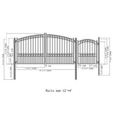 Aleko Steel Dual Swing Driveway Gate - PARIS Style - 12 ft with Pedestrian Gate - 5 ft