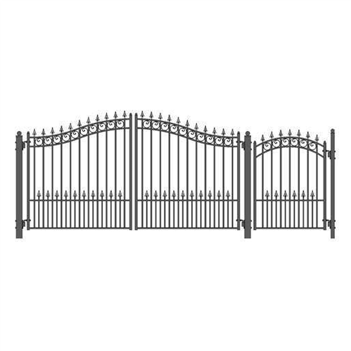 Aleko Steel Dual Swing Driveway Gate - PRAGUE Style - 12 ft with Pedestrian Gate - 5 ft