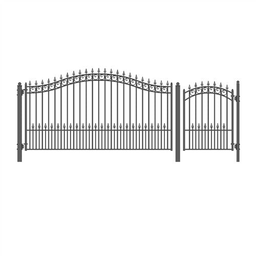 Aleko Steel Single Swing Driveway Gate - PRAGUE Style - 12 ft with Pedestrian Gate - 5 ft