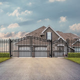 Aleko Steel Dual Swing Driveway Gate - ST. LOUIS Style - 12 ft with Pedestrian Gate - 5 ft