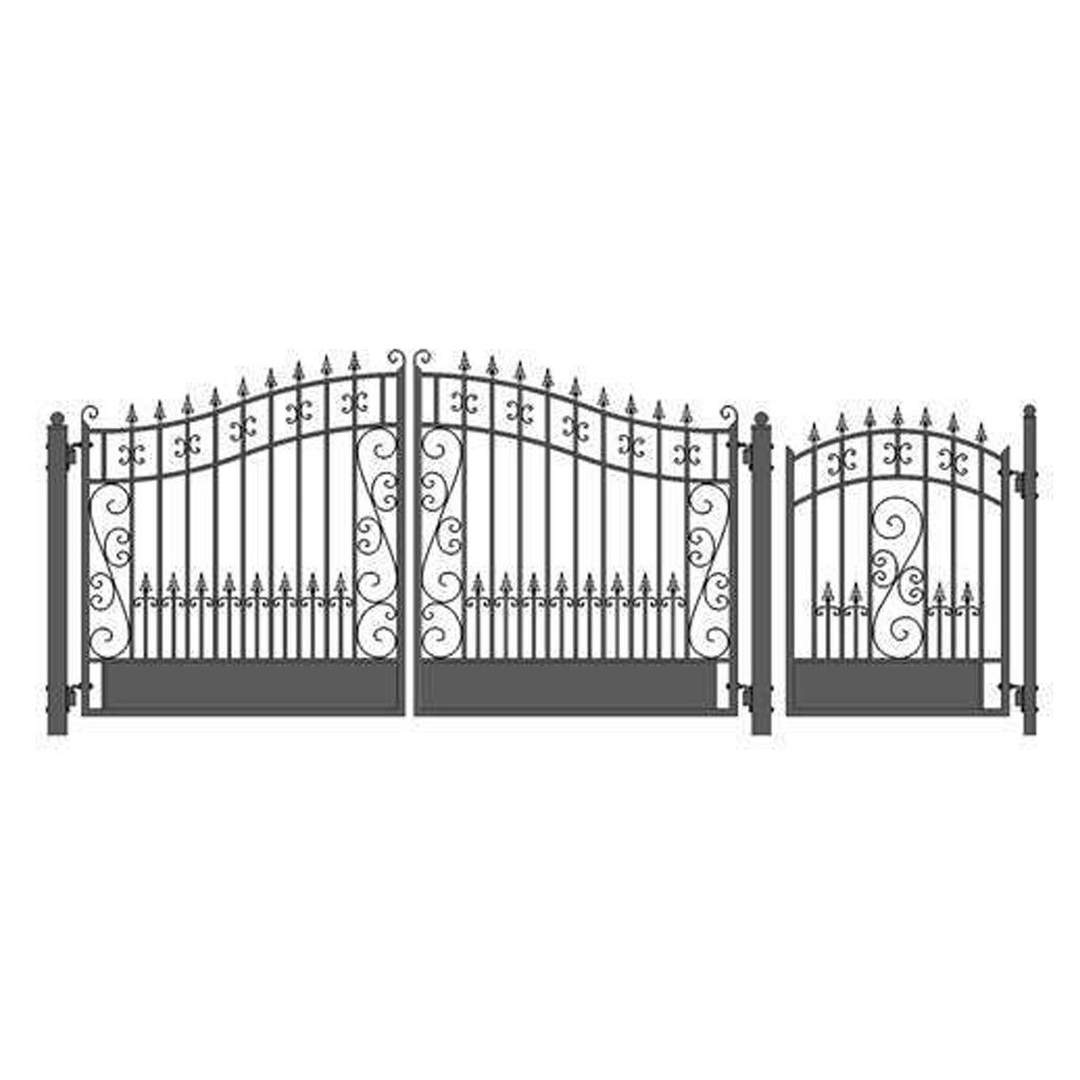 Aleko Steel Dual Swing Driveway Gate - VENICE Style - 12 ft with Pedestrian Gate - 5 ft
