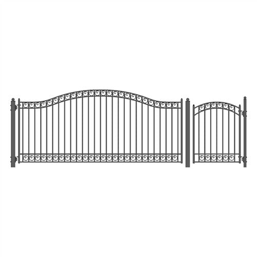 Aleko Steel Single Swing Driveway Gate - DUBLIN Style - 14 ft with Pedestrian Gate - 5 ft