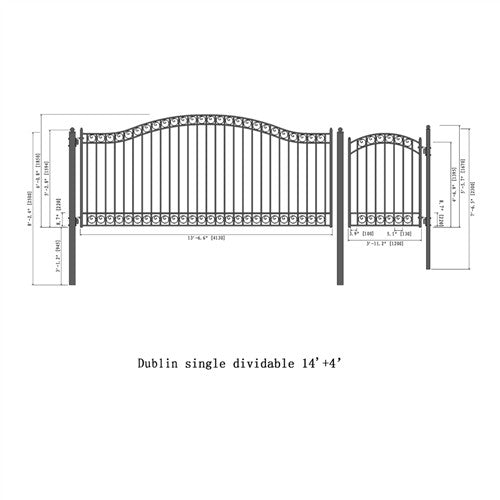Aleko Steel Single Swing Driveway Gate - DUBLIN Style - 14 ft with Pedestrian Gate - 5 ft