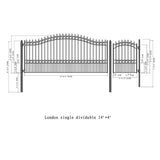 Aleko Steel Single Swing Driveway Gate - LONDON Style - 14 ft with Pedestrian Gate - 5 ft