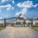 Aleko Steel Single Swing Driveway Gate - LONDON Style - 14 ft with Pedestrian Gate - 5 ft