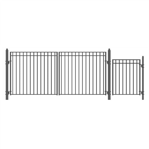 Aleko Steel Dual Swing Driveway Gate - MADRID Style - 14 ft with Pedestrian Gate - 5 ft