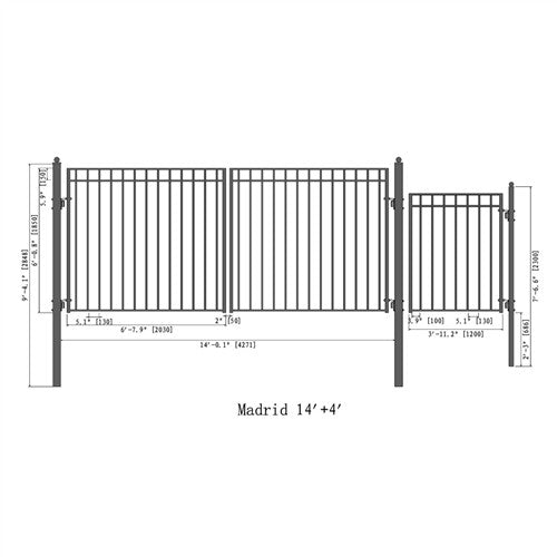 Aleko Steel Dual Swing Driveway Gate - MADRID Style - 14 ft with Pedestrian Gate - 5 ft