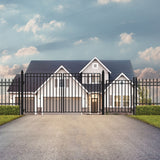 Aleko Steel Dual Swing Driveway Gate - MADRID Style - 14 ft with Pedestrian Gate - 5 ft