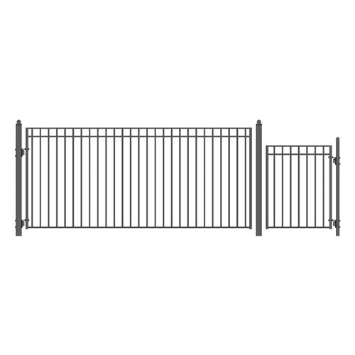 Aleko Steel Single Swing Driveway Gate - MADRID Style - 14 ft with Pedestrian Gate - 5 ft