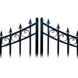 Aleko Steel Dual Swing Driveway Gate - MANHATTAN Style - 14 ft with Pedestrian Gate - 5 ft