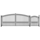 Aleko Steel Dual Swing Driveway Gate - PARIS Style - 14 ft with Pedestrian Gate - 5 ft