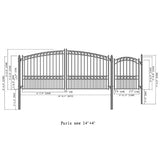 Aleko Steel Dual Swing Driveway Gate - PARIS Style - 14 ft with Pedestrian Gate - 5 ft