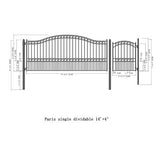 Aleko Steel Single Swing Driveway Gate - PARIS Style - 14 ft with Pedestrian Gate - 5 ft