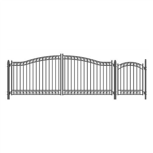 Aleko Steel Dual Swing Driveway Gate - DUBLIN Style - 16 ft with Pedestrian Gate - 5 ft