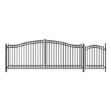 Aleko Steel Dual Swing Driveway Gate - DUBLIN Style - 16 ft with Pedestrian Gate - 5 ft