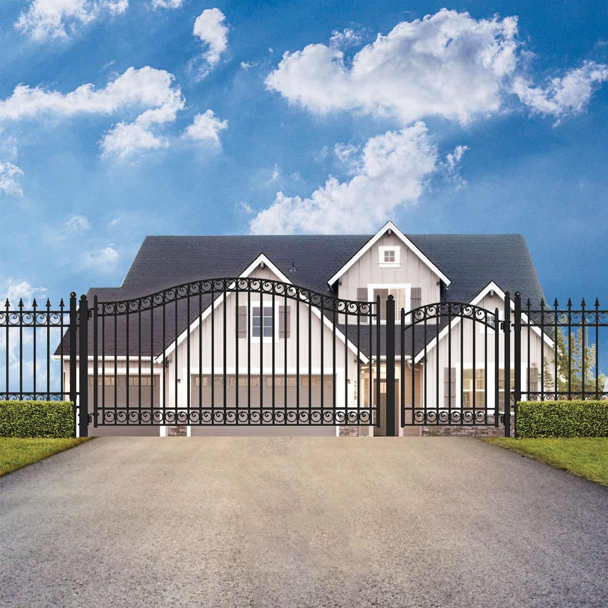 Aleko Steel Single Swing Driveway Gate - DUBLIN Style - 16 ft with Pedestrian Gate - 5 ft