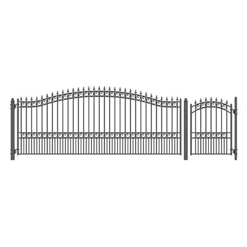 Aleko Steel Single Swing Driveway Gate - LONDON Style - 16 ft with Pedestrian Gate - 5 ft
