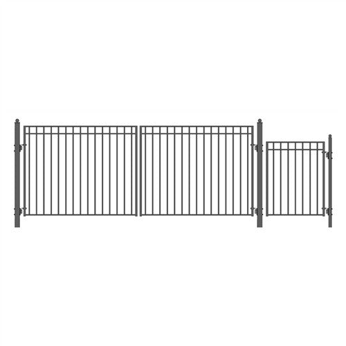 Aleko Steel Dual Swing Driveway Gate - MADRID Style - 16 ft with Pedestrian Gate - 5 ft