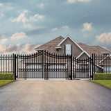 Aleko Steel Dual Swing Driveway Gate - MANHATTAN Style - 16 ft with Pedestrian Gate - 5 ft