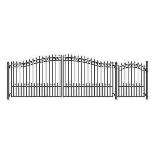 Aleko Steel Dual Swing Driveway Gate - PRAGUE Style - 16 ft with Pedestrian Gate - 5 ft