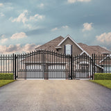 Aleko Steel Dual Swing Driveway Gate - PRAGUE Style - 16 ft with Pedestrian Gate - 5 ft