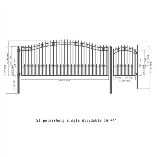 Aleko Steel Single Swing Driveway Gate - ST.LOUIS Style - 16 ft with Pedestrian Gate - 5 ft