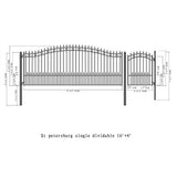 Aleko Steel Single Swing Driveway Gate - ST.LOUIS Style - 16 ft with Pedestrian Gate - 5 ft