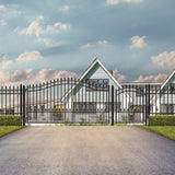 Aleko Steel Single Swing Driveway Gate - ST.LOUIS Style - 16 ft with Pedestrian Gate - 5 ft