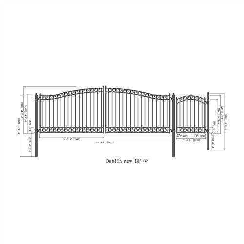 Aleko Steel Dual Swing Driveway Gate - DUBLIN Style - 18 ft with Pedestrian Gate - 5 ft