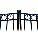 Aleko Steel Dual Swing Driveway Gate - DUBLIN Style - 18 ft with Pedestrian Gate - 5 ft