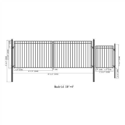Aleko Steel Dual Swing Driveway Gate - MADRID Style - 18 ft with Pedestrian Gate - 5 ft