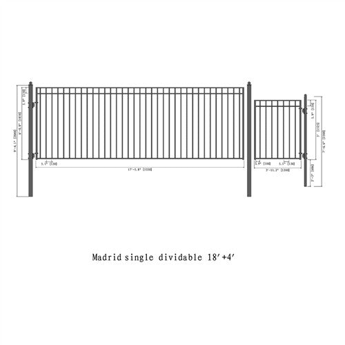Aleko Steel Single Swing Driveway Gate - MADRID Style - 18 ft with Pedestrian Gate - 5 ft