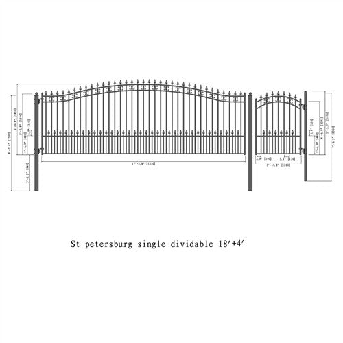 Aleko Steel Single Swing Driveway Gate - ST.LOUIS Style - 18 ft with Pedestrian Gate - 5 ft