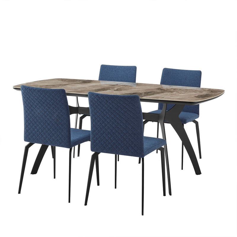 Andes/Lyon 5-Piece Dining Set – Modern MDF & Ceramic Table with Stylish Geometric Chairs for Comfort
